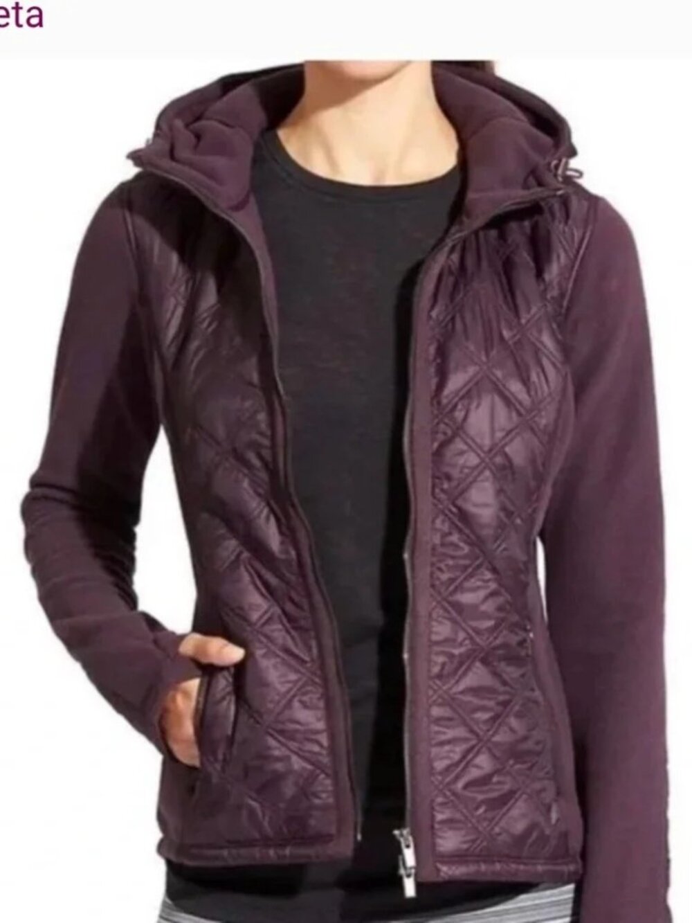 Athleta Purple Hooded Jacket Vortex Primaloft Quilted Fleece Size 2X